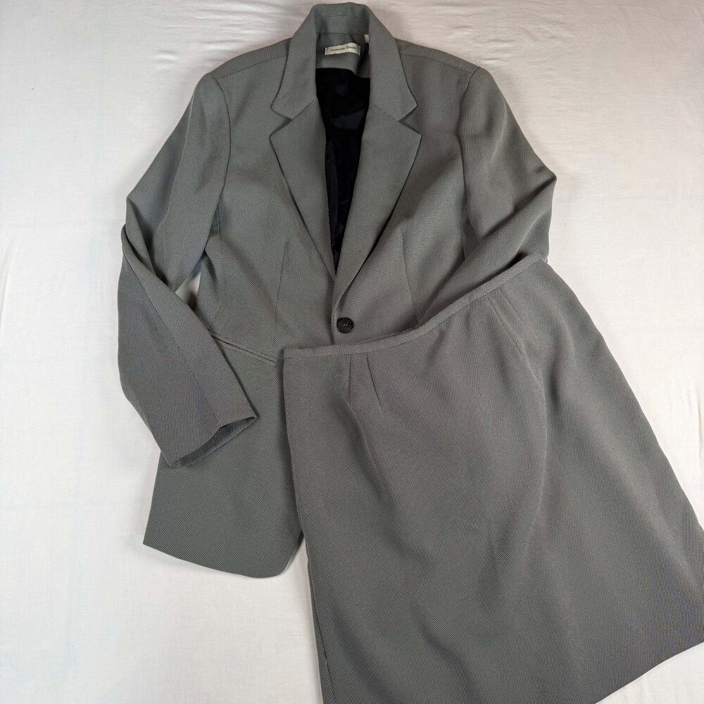 Vintage 90s Amanda Smith Size 12 Micro Check Houndstooth Skirt Suit Blazer Set